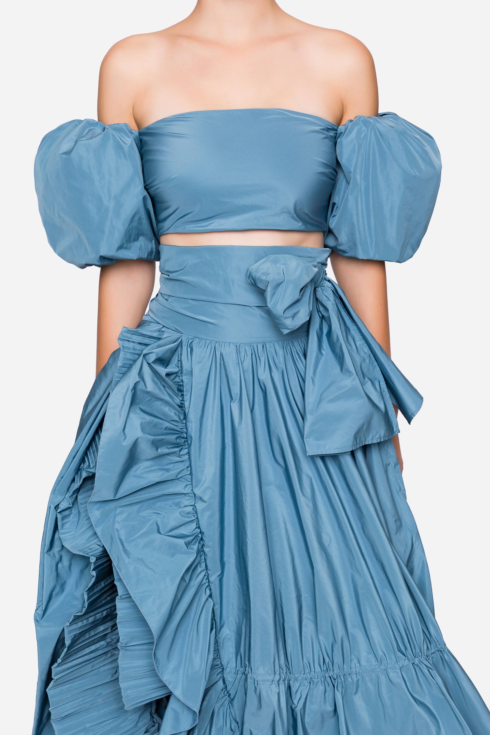 Taffeta top and long skirt set light blue woman 192PD2AH2_03331