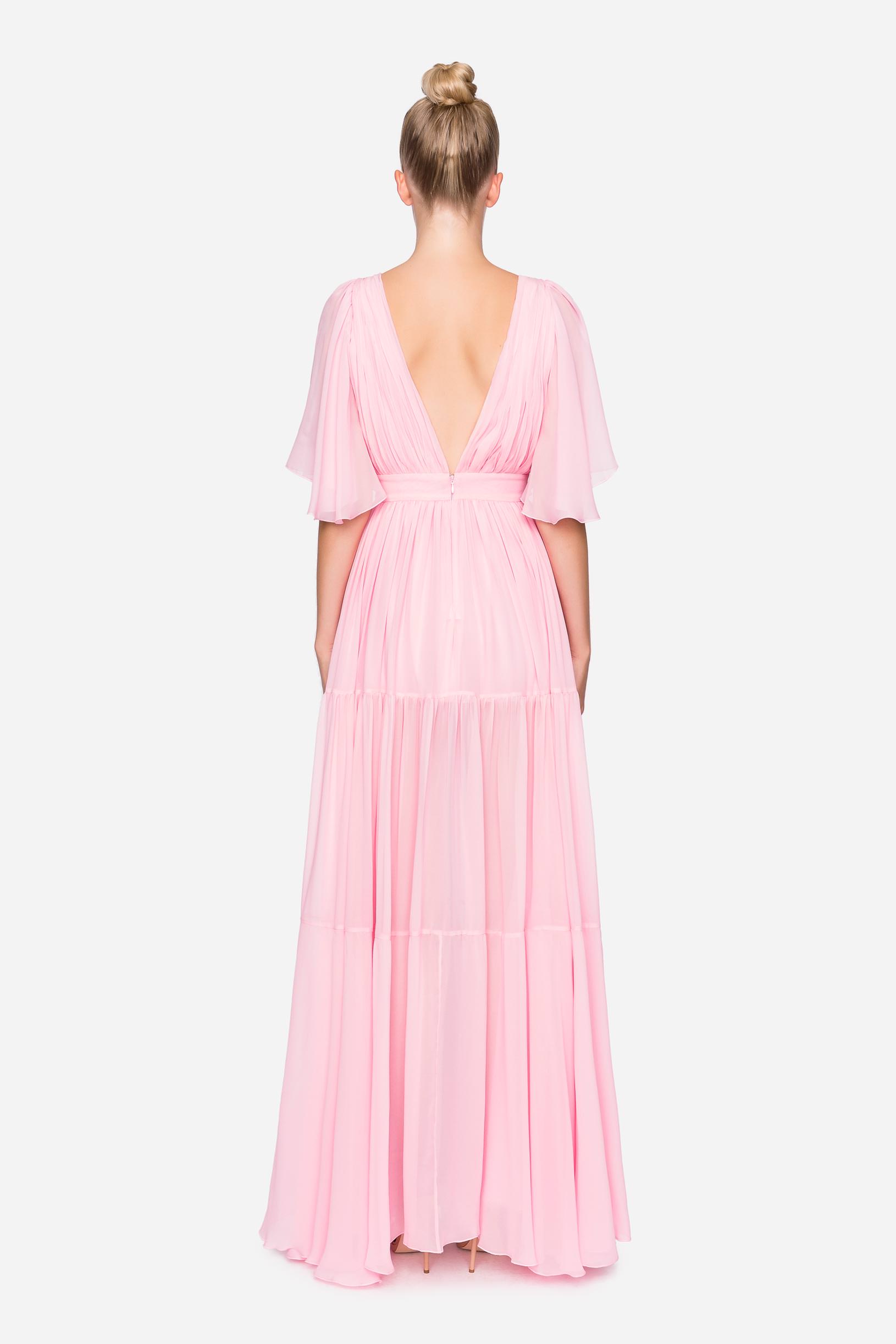 Silk georgette long dress pink woman 192PD2AC4_04613