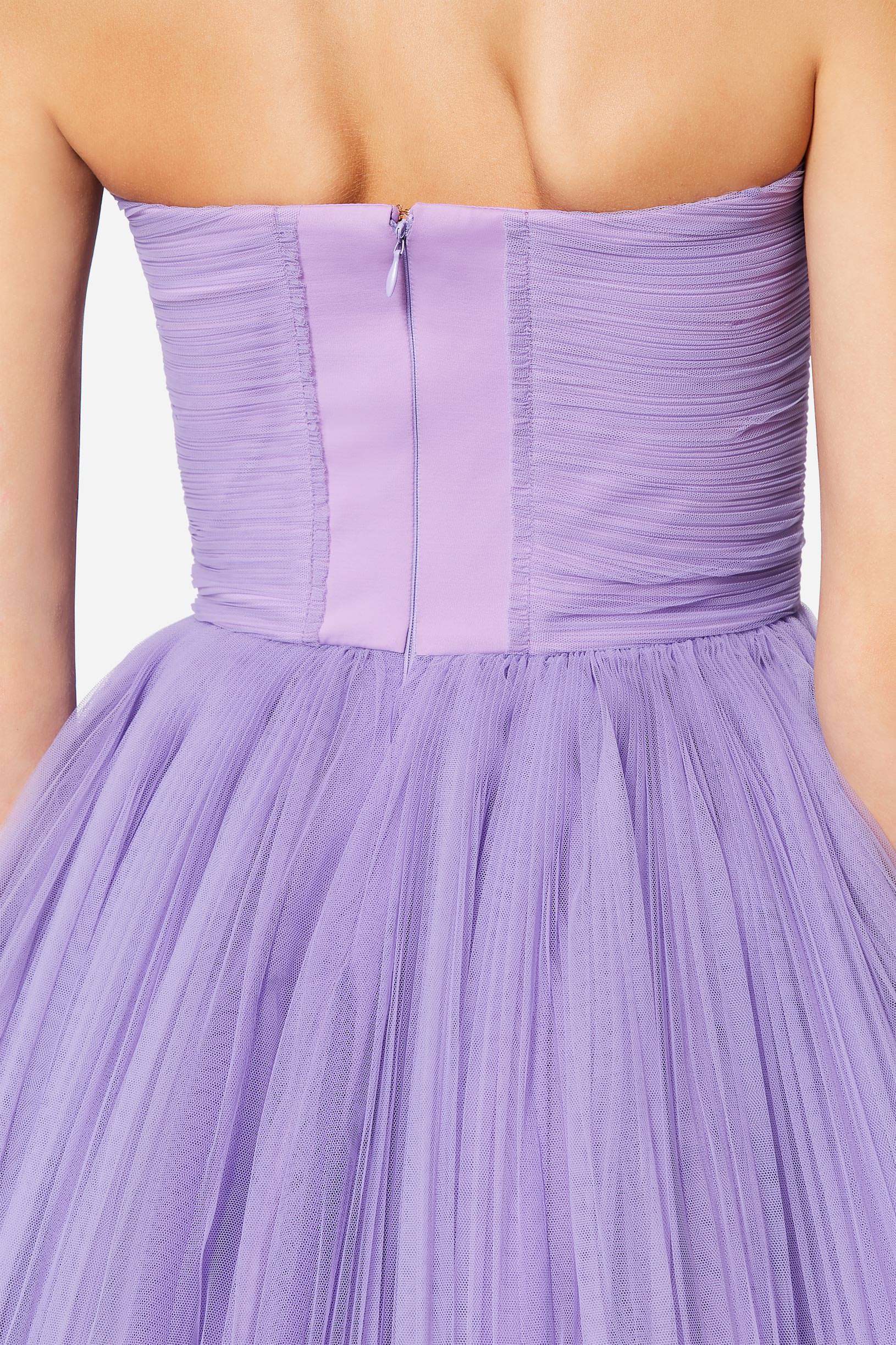 Pleated tulle bustier dress purple woman 201PD2APA_00072