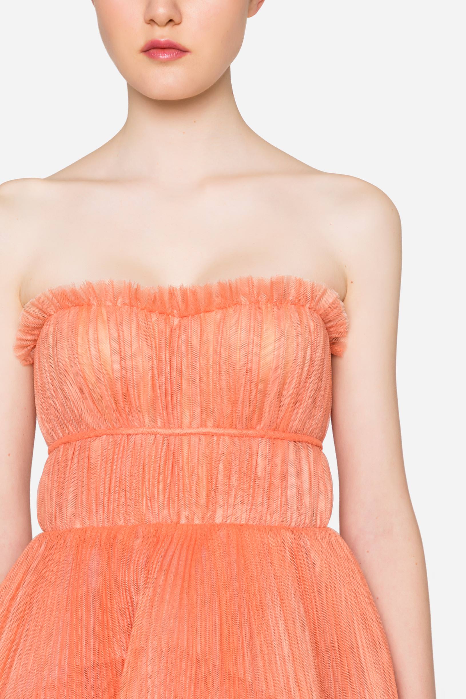 Pleated tulle dress with flounces orange woman 192PD2AH1_05215