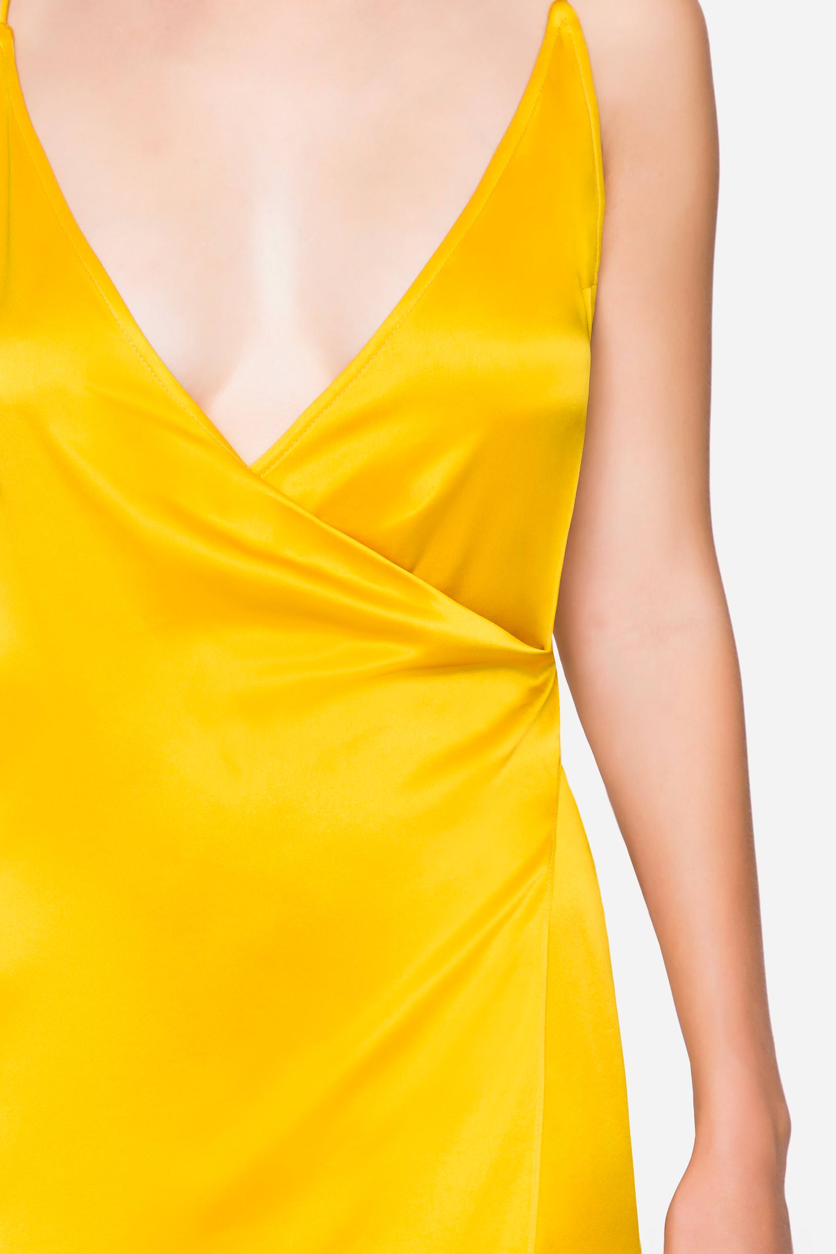 Satin long dress with slit yellow woman 192PD2AC3_00112