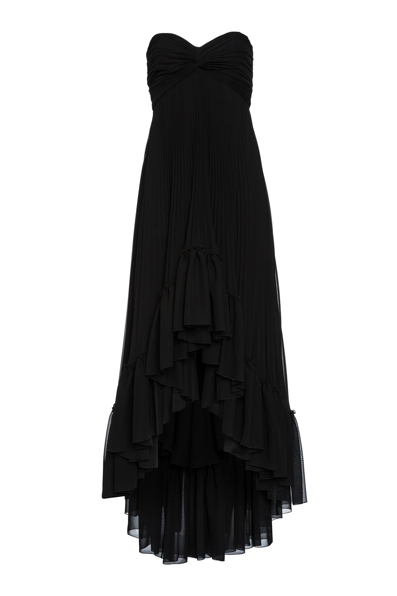 Stefanie - Pleated georgette long dress, Black | PLEASEDONTBUY