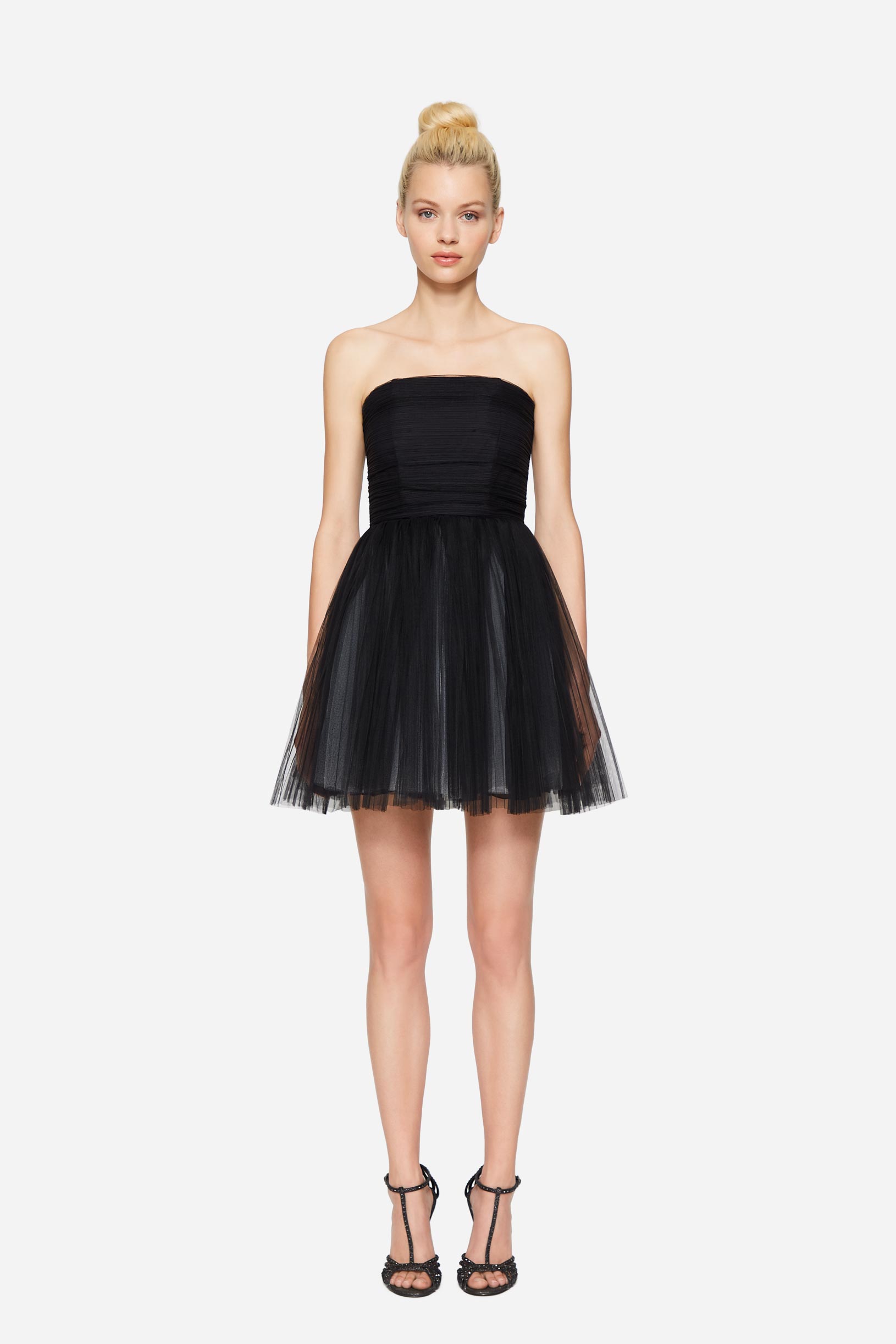 Pleated tulle bustier dress