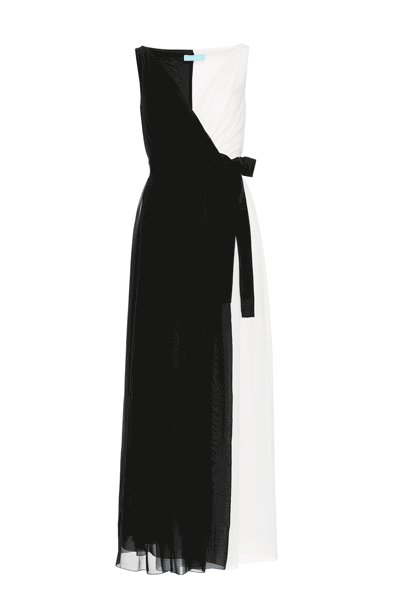 Abito lungo in chiffon di seta Abito lungo in chiffon di seta donna Bicolor Off White / Nero 201PD2AC2_02722 01