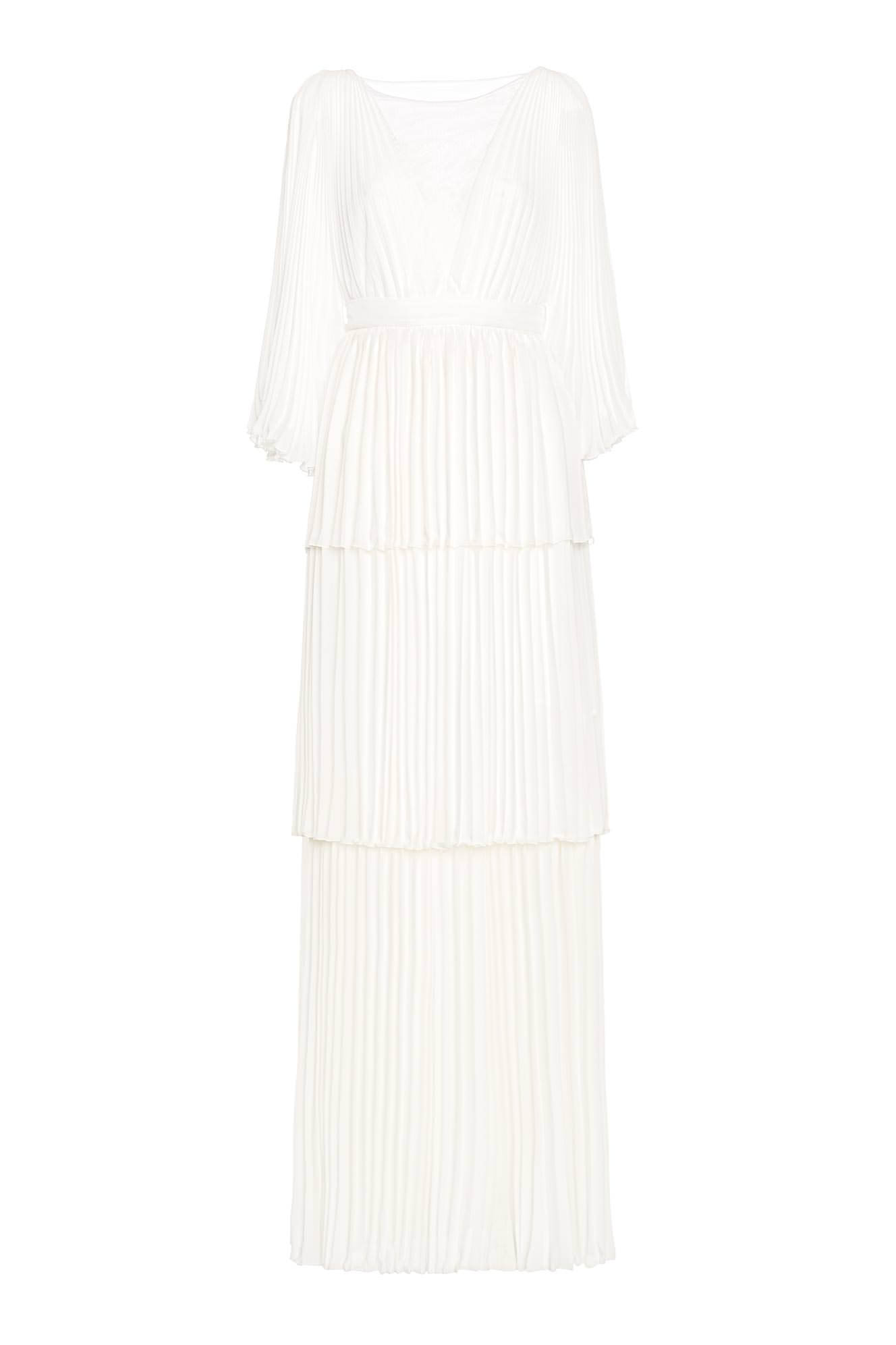Pleated flounce georgette long dress white woman 201PD2AW1_00526