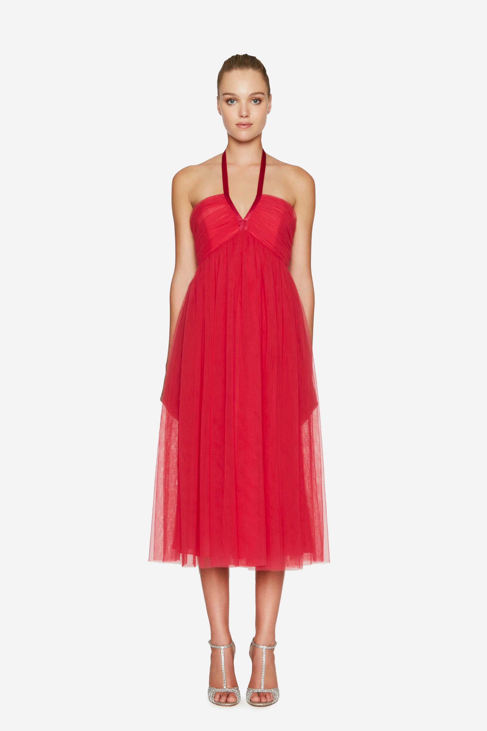 Pleated tulle midi dress woman BRIGHT ROSE 231PD2AQ4_10802 01 