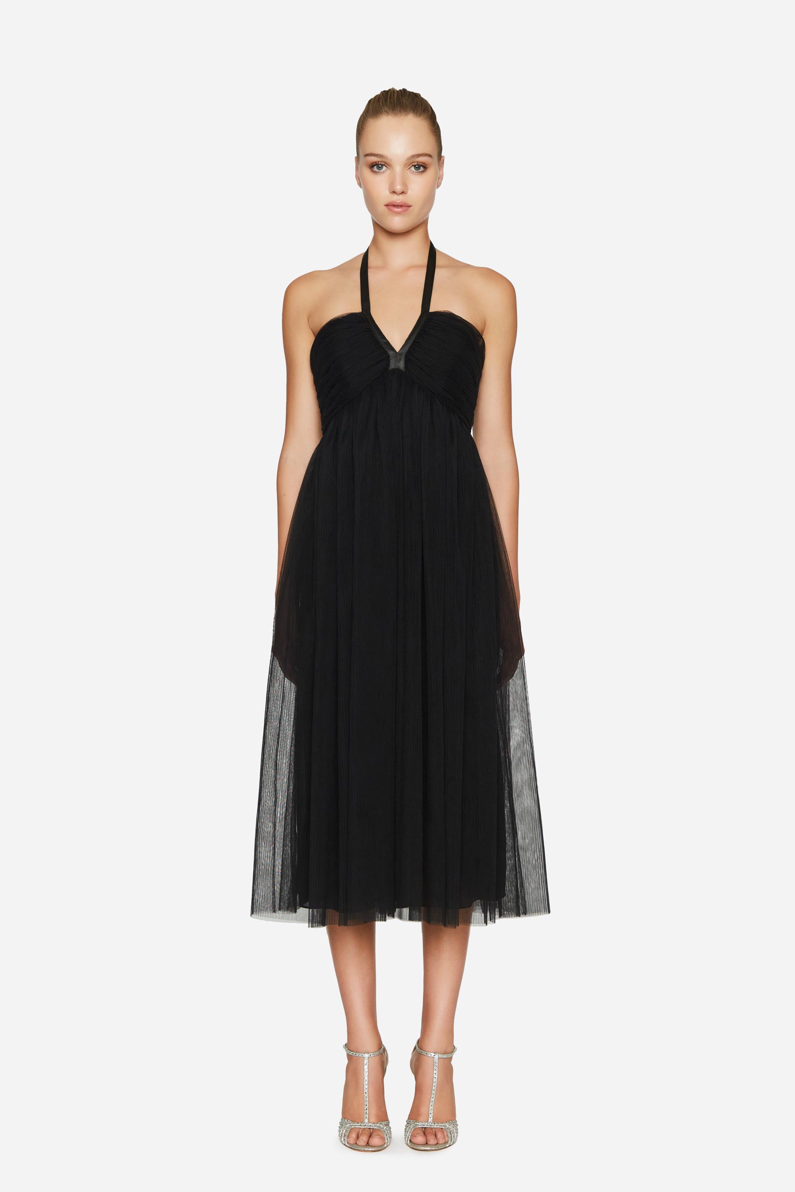 Pleated tulle midi dress woman Black 231PD2AQ4_00006 01 