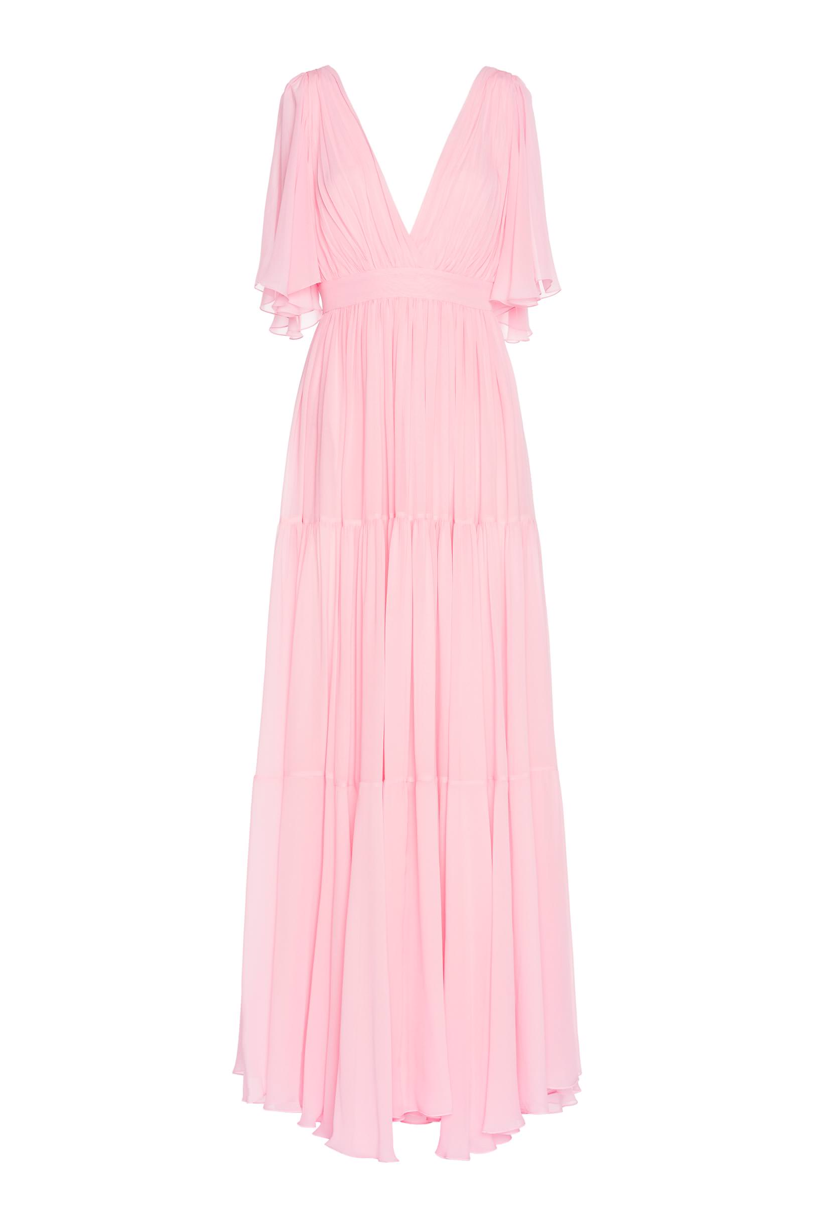 Silk georgette long dress pink woman 192PD2AC4_04613