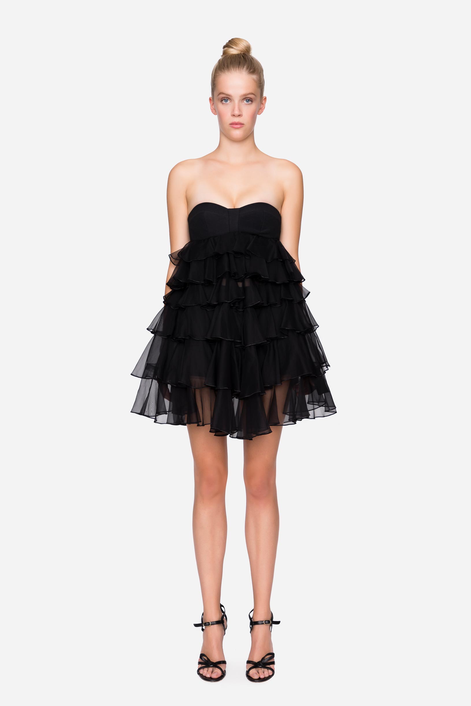 Crêpe sablé and silk organza bustier dress