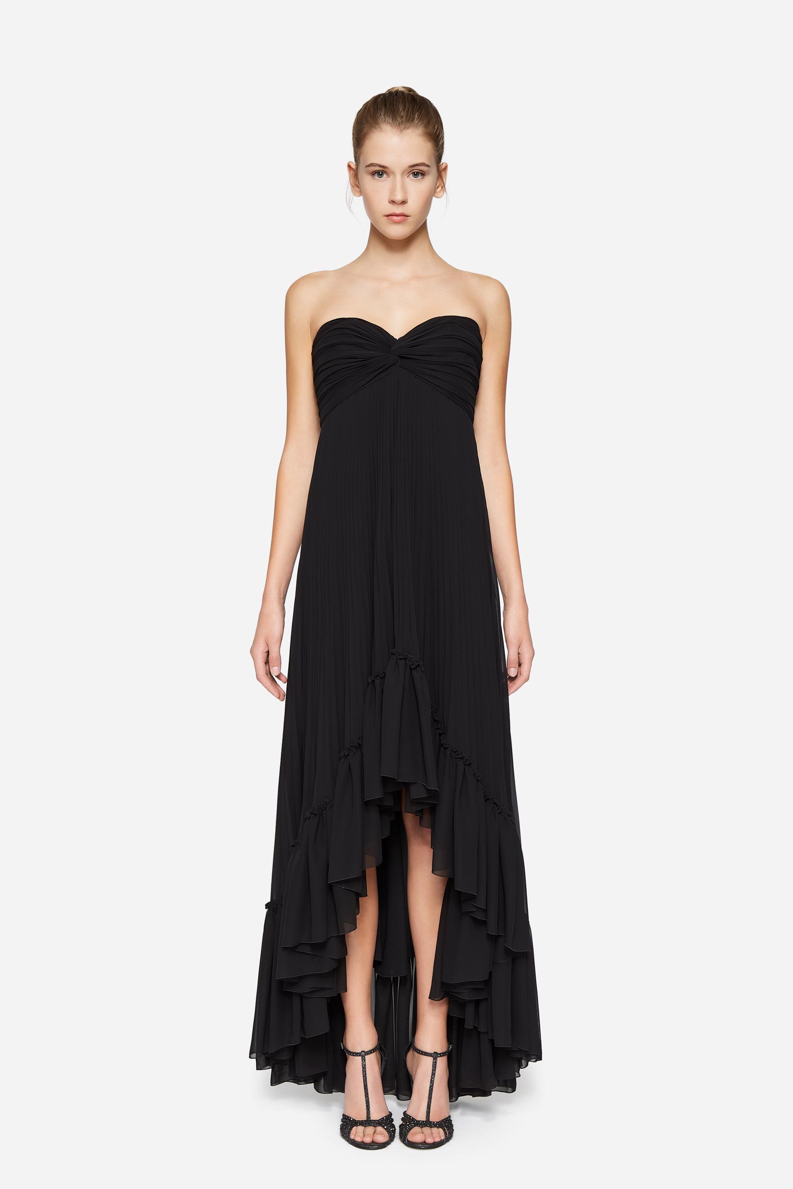 Pleated georgette long dress woman Black 201PD2AP3_00006 01 