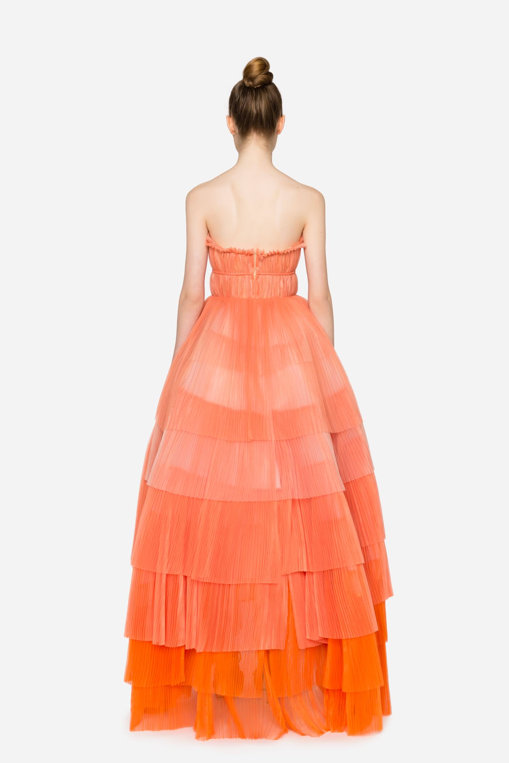 Abito in tulle plissé a balze arancio donna 192PD2AH1_05215