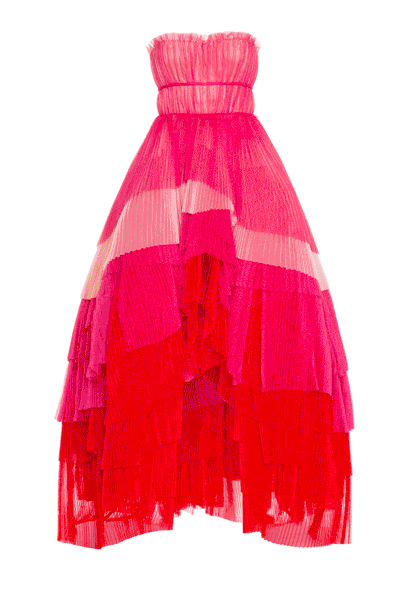 Pleated tulle dress with flounces Pleated tulle dress with flounces woman "Bouganville" Multicolour Pink 192PD2AH1_05214 01