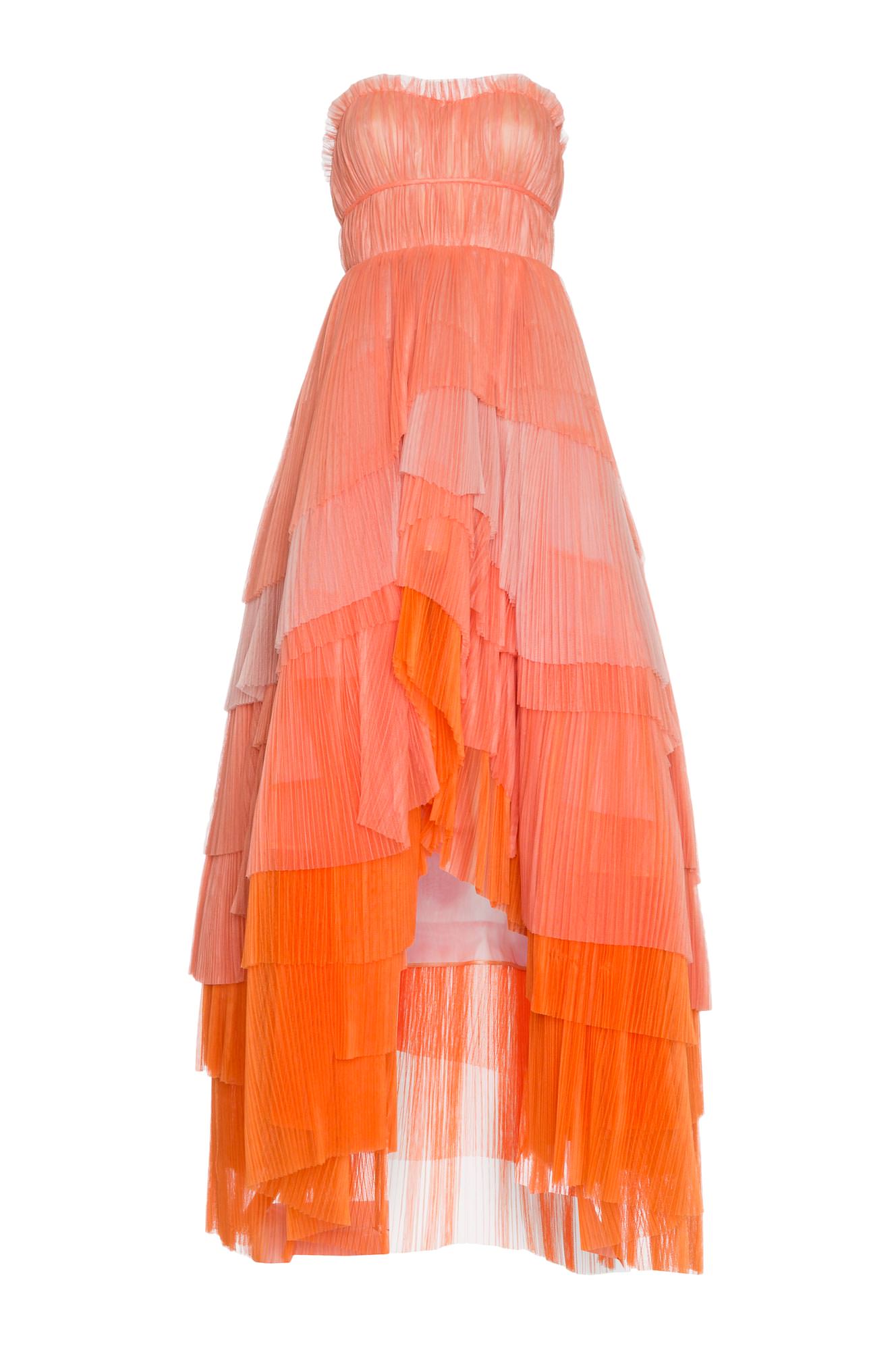 Pleated tulle dress with flounces orange woman 192PD2AH1_05215