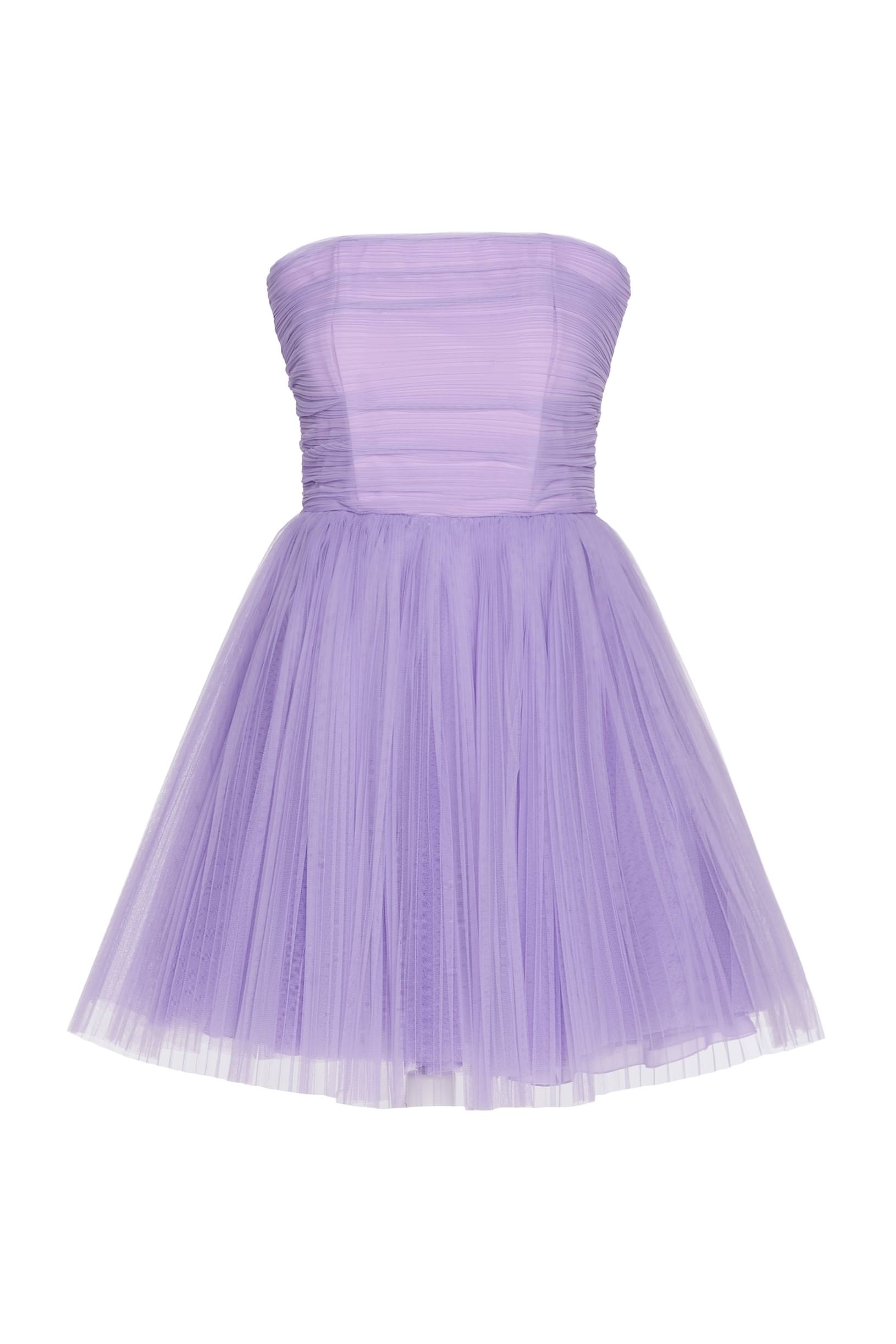 Pleated tulle bustier dress purple woman 201PD2APA_00072