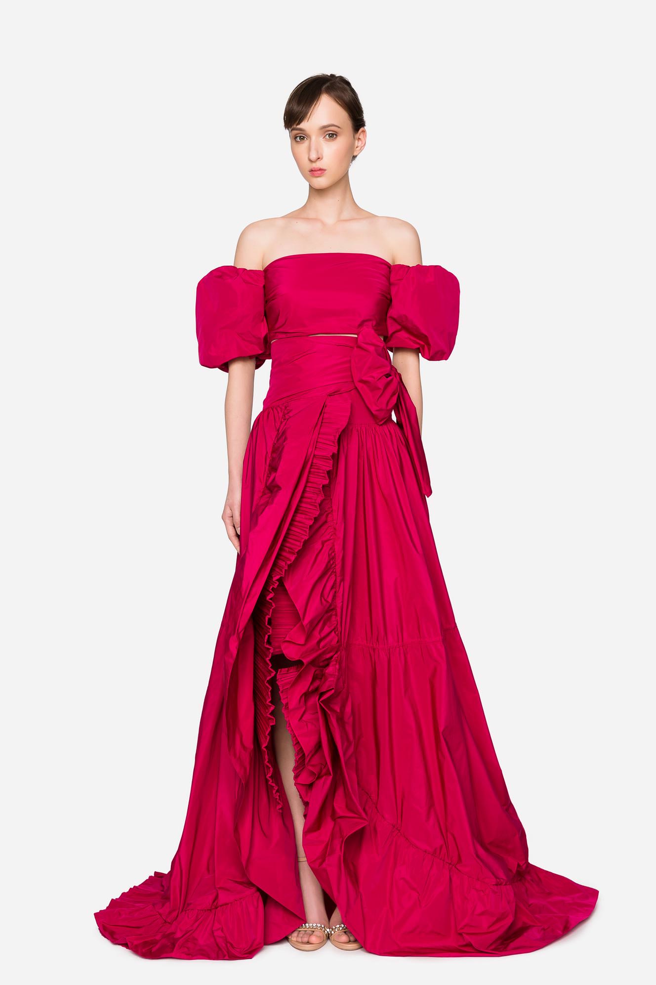 Taffeta top and long skirt set woman "Anemone" Fuchsia 192PD2AH2_00895 01 