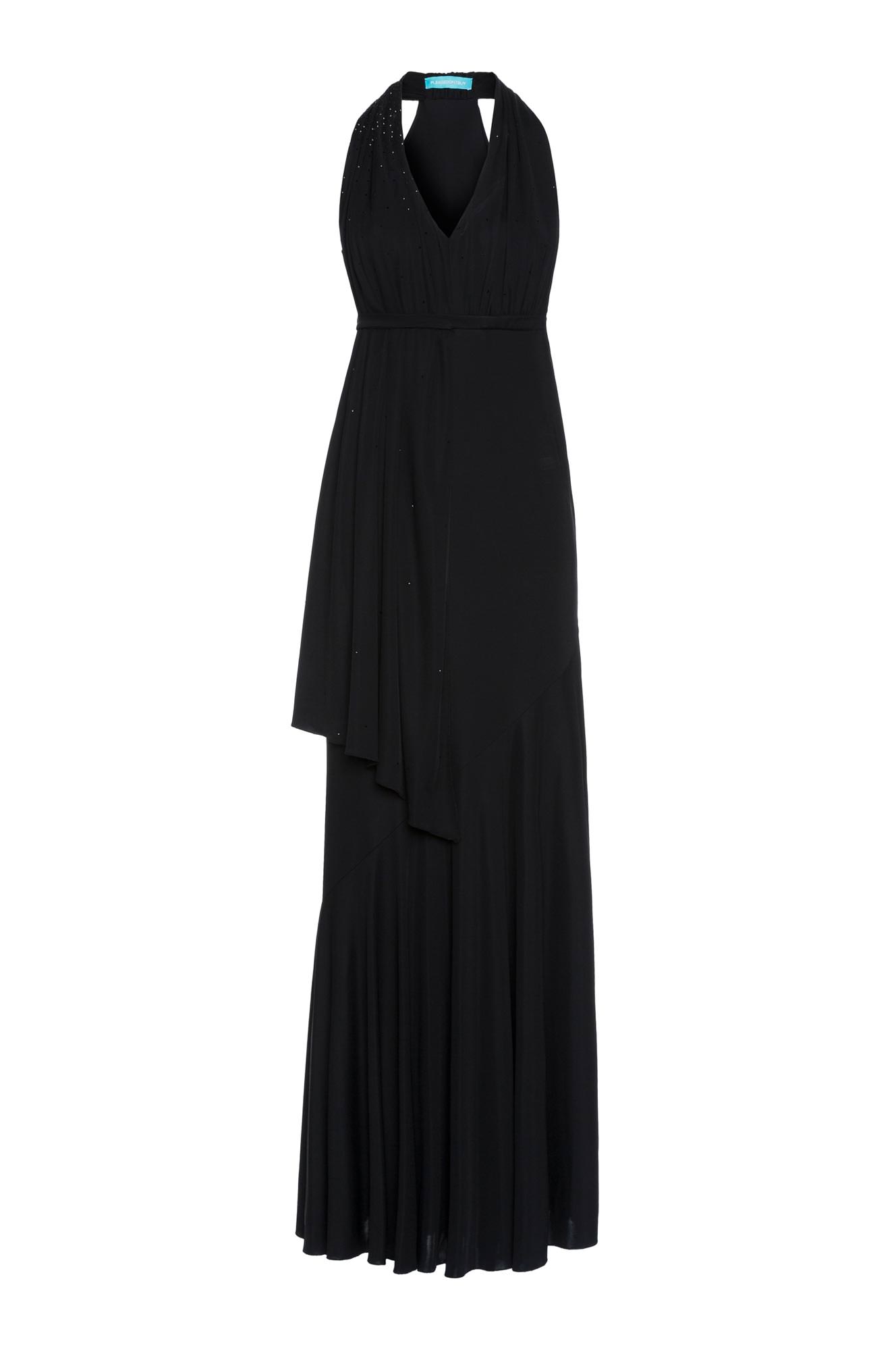Long dress with draping and rhinestones black woman 201PD2AC5_00006