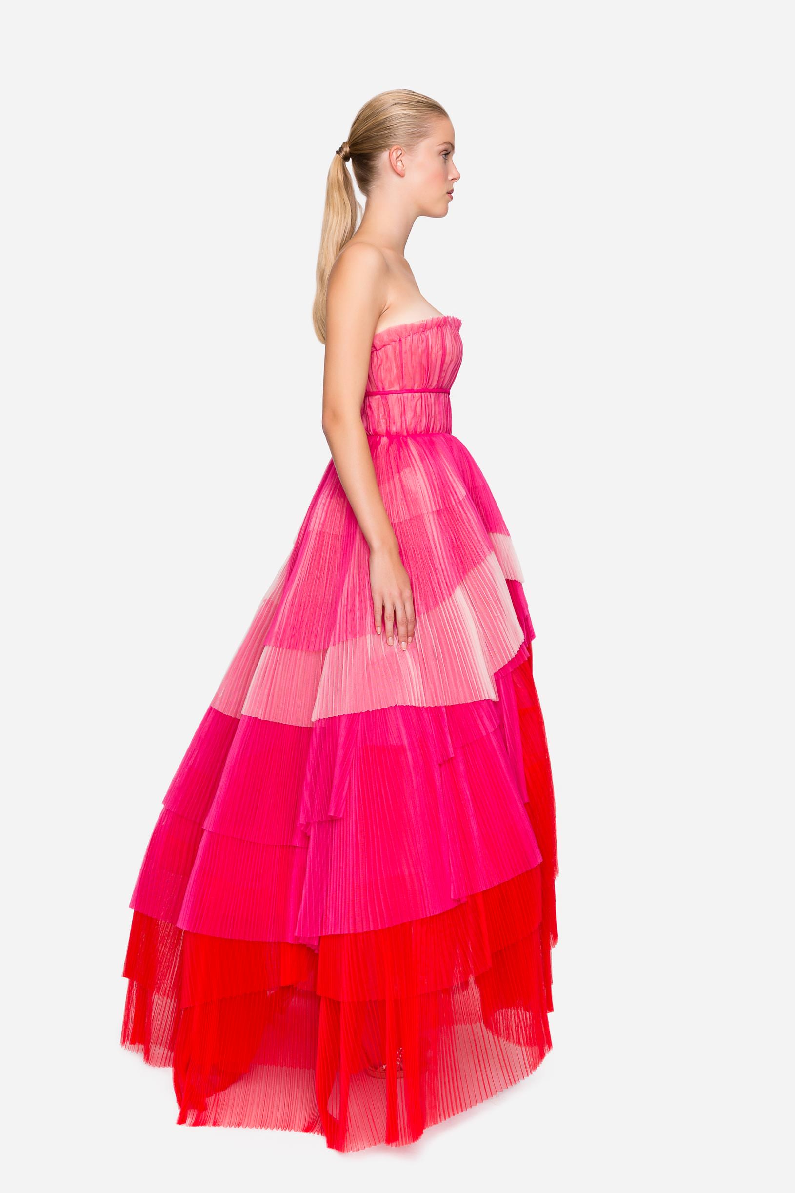 Pleated tulle dress with flounces orange woman 192PD2AH1_05214