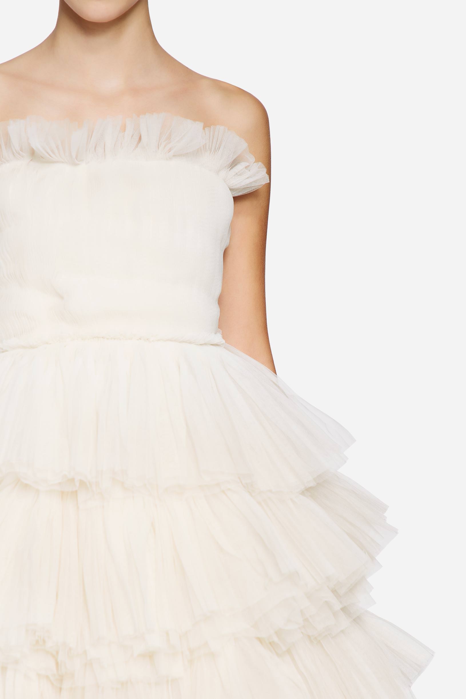 Pleated tulle dress with flounces white woman 192PD2AS3_05819