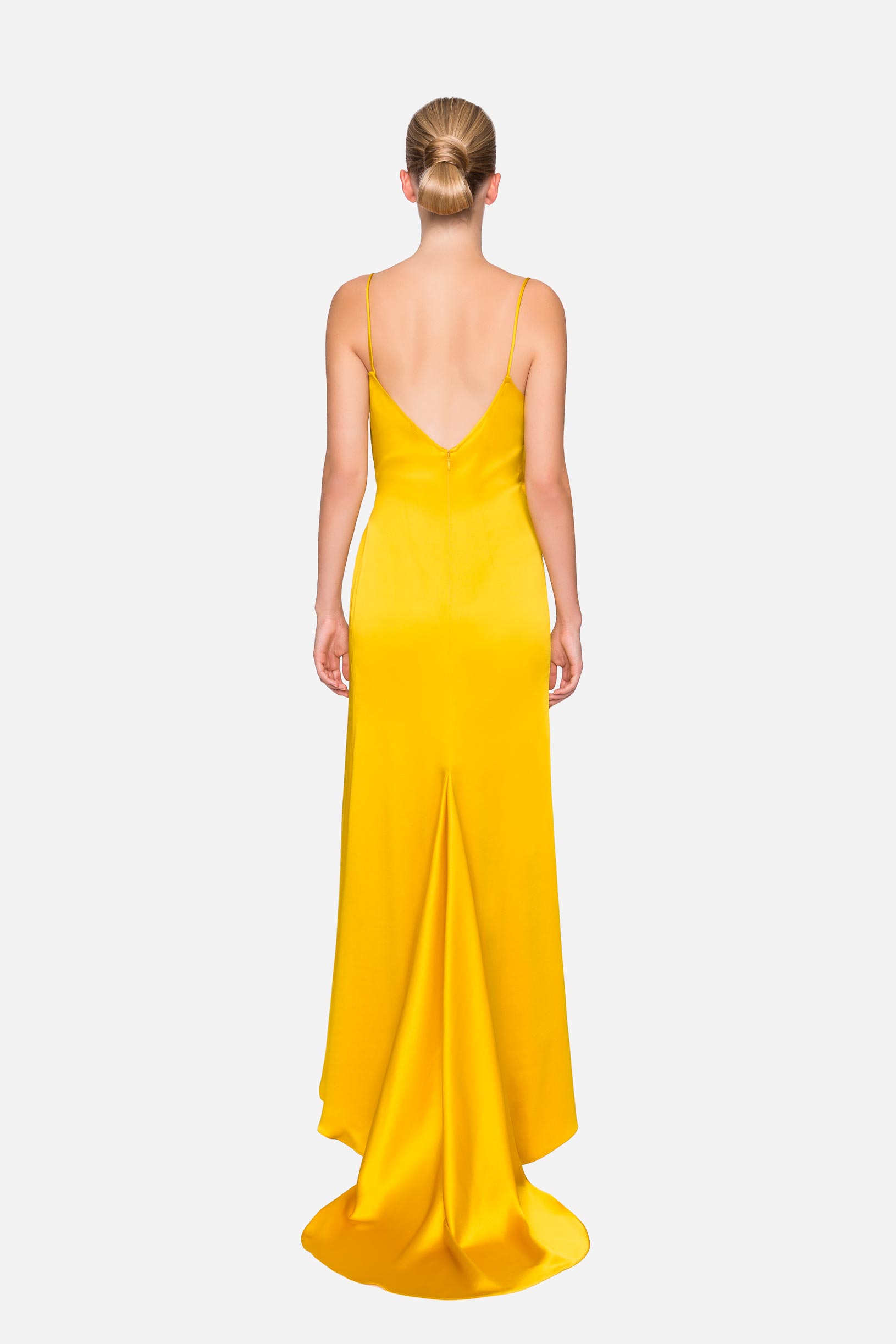 Satin long dress with slit yellow woman 192PD2AC3_00112