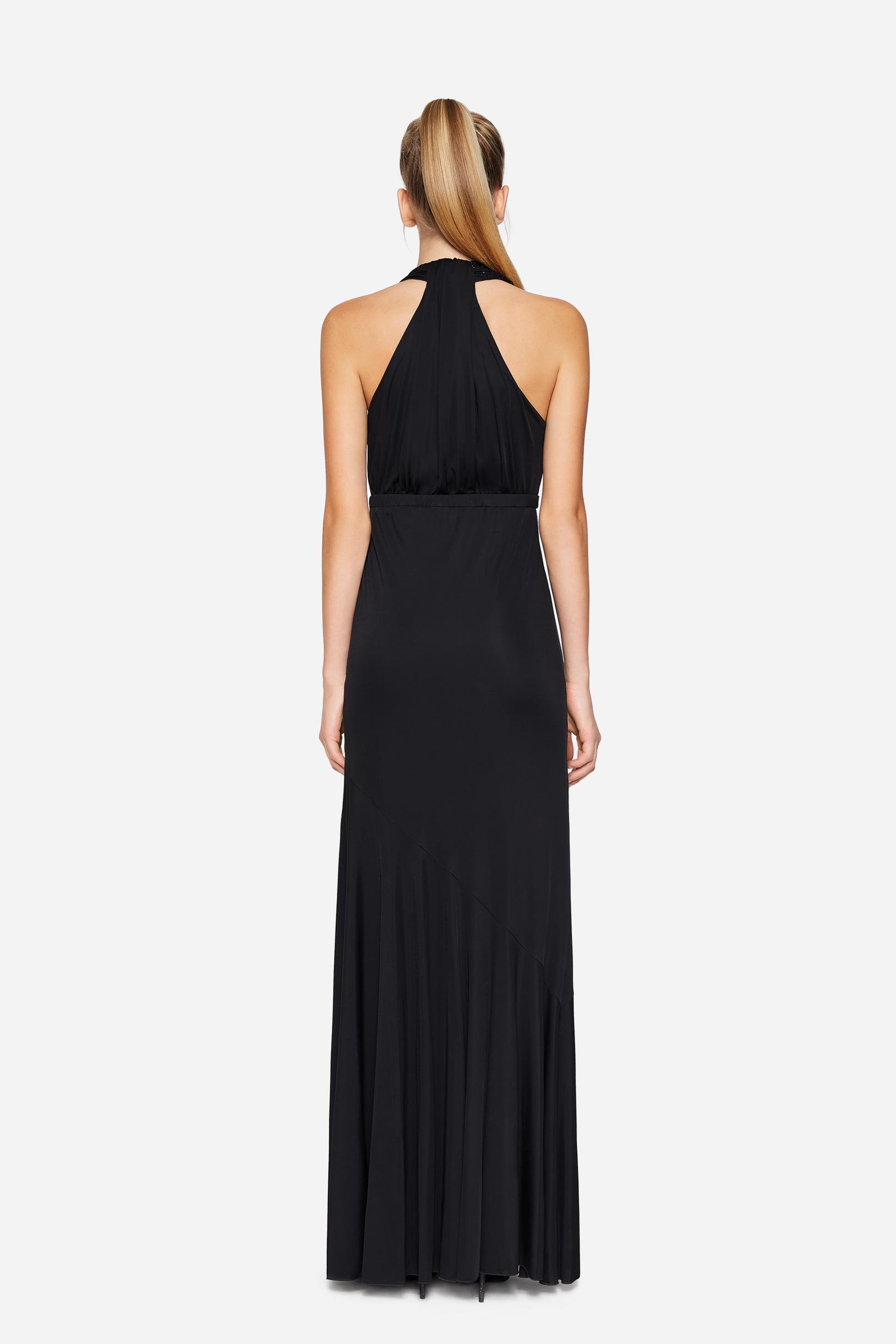 Long dress with draping and rhinestones black woman 201PD2AC5_00006