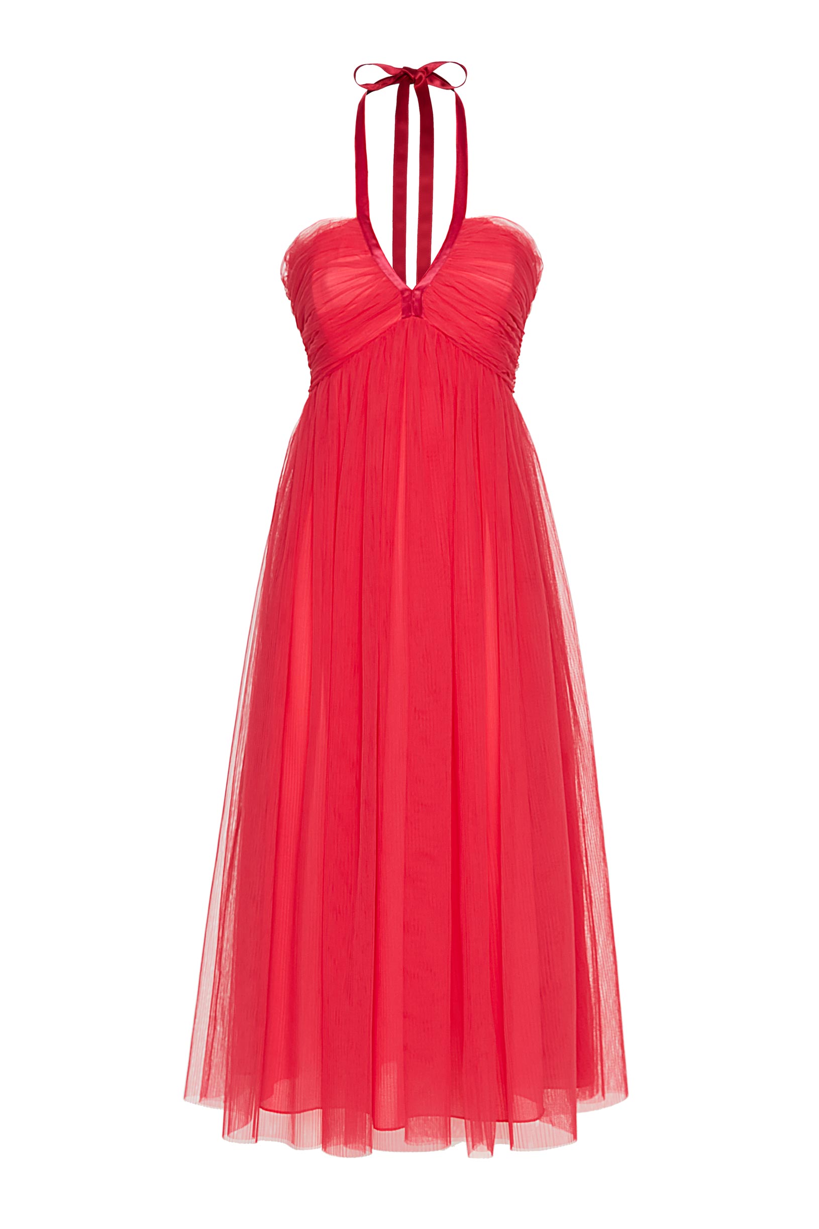 Pleated tulle midi dress fuchsia woman 231PD2AQ4_10802