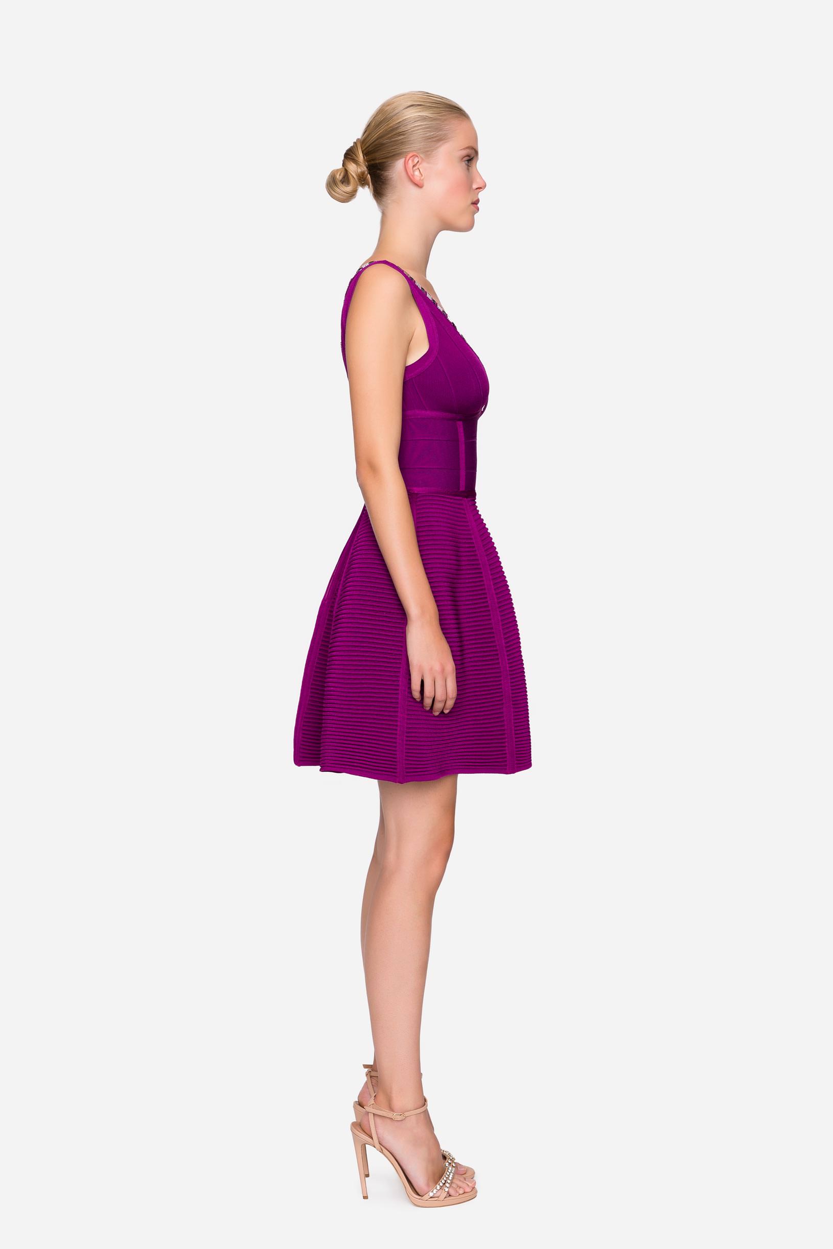 Stretch knit dress with embroidery purple woman 192PD3AM4_05216