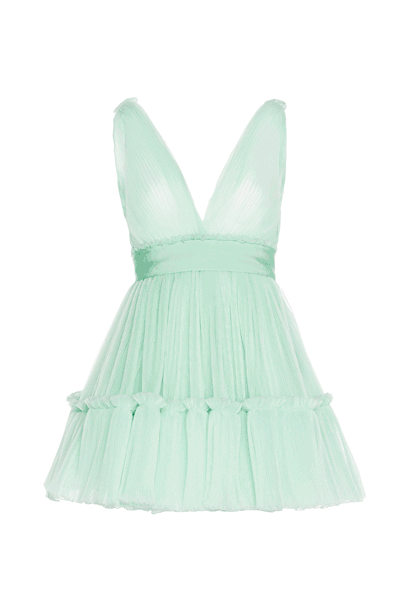 Pleated tulle dress with organza flounces Pleated tulle dress with organza flounces woman "Aqua Foam" Light Blue 192PD2AP1_04595 01