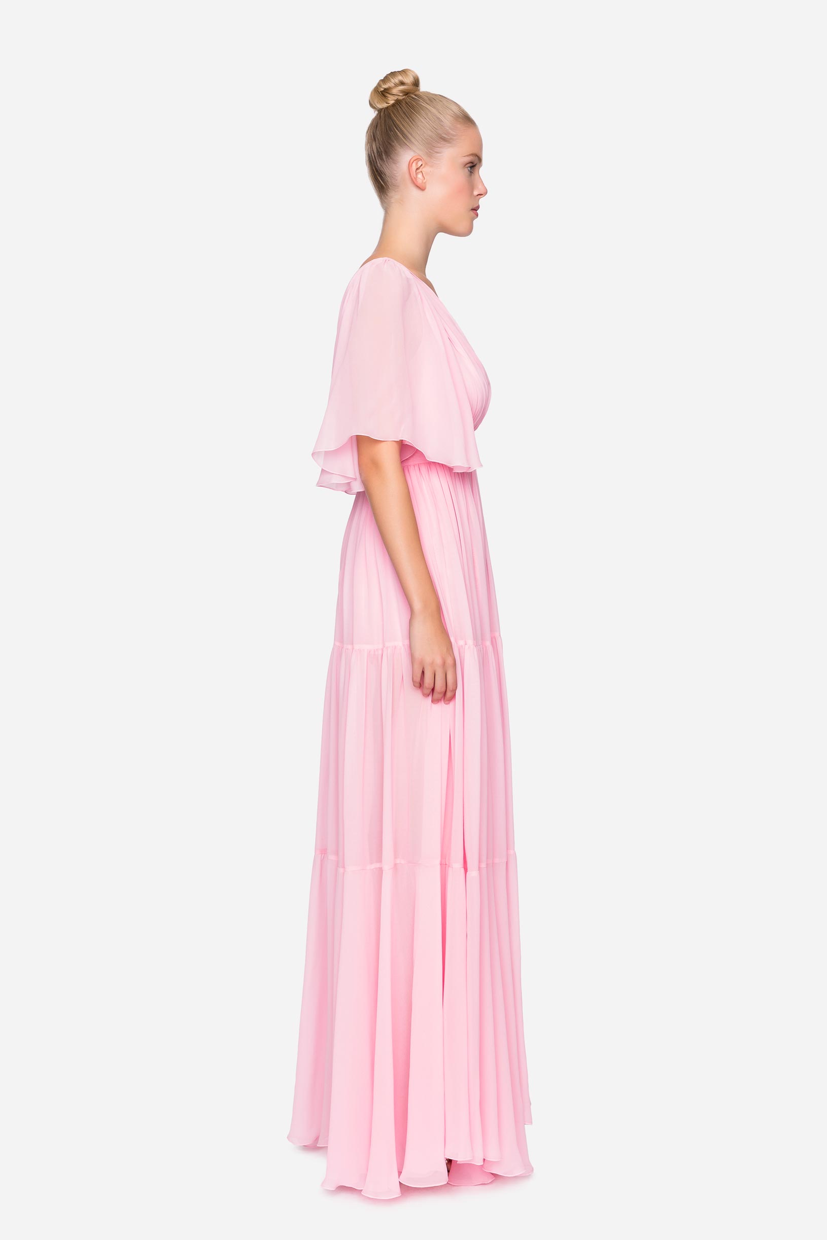 Silk georgette long dress pink woman 192PD2AC4_04613