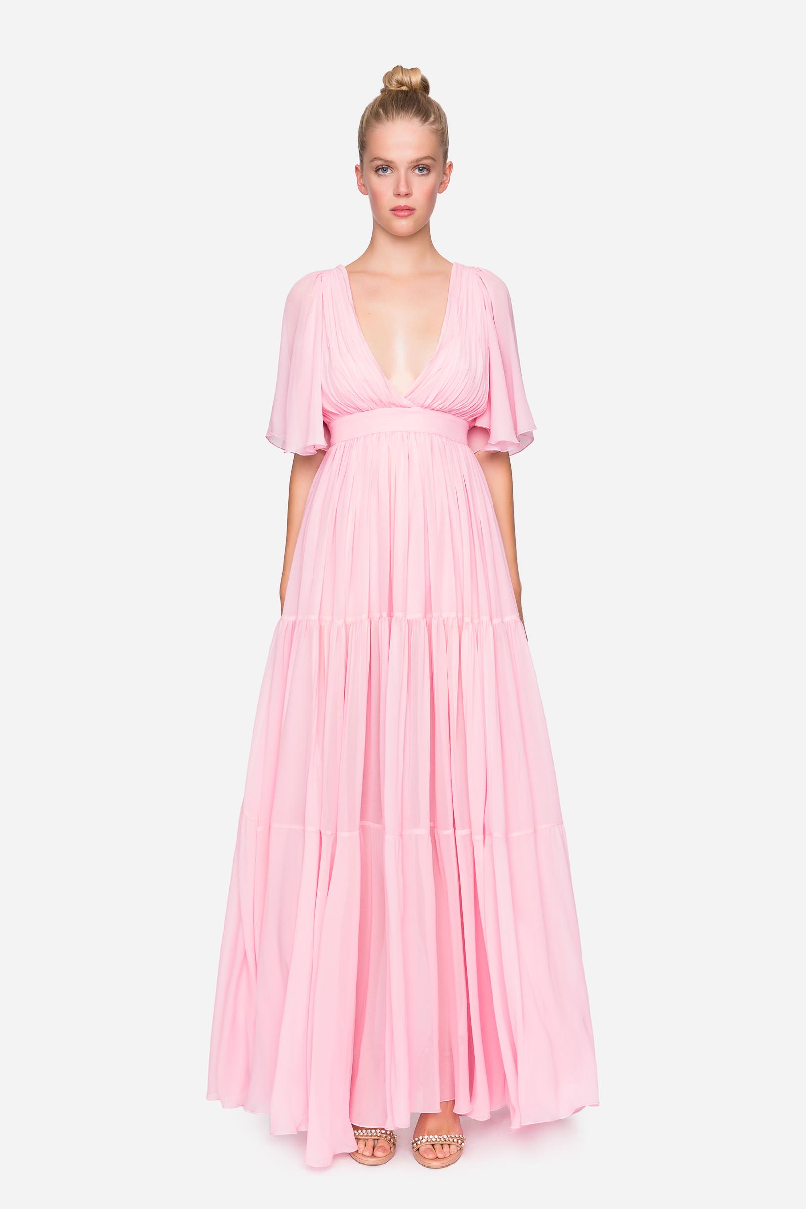 Silk georgette long dress pink woman 192PD2AC4_04613