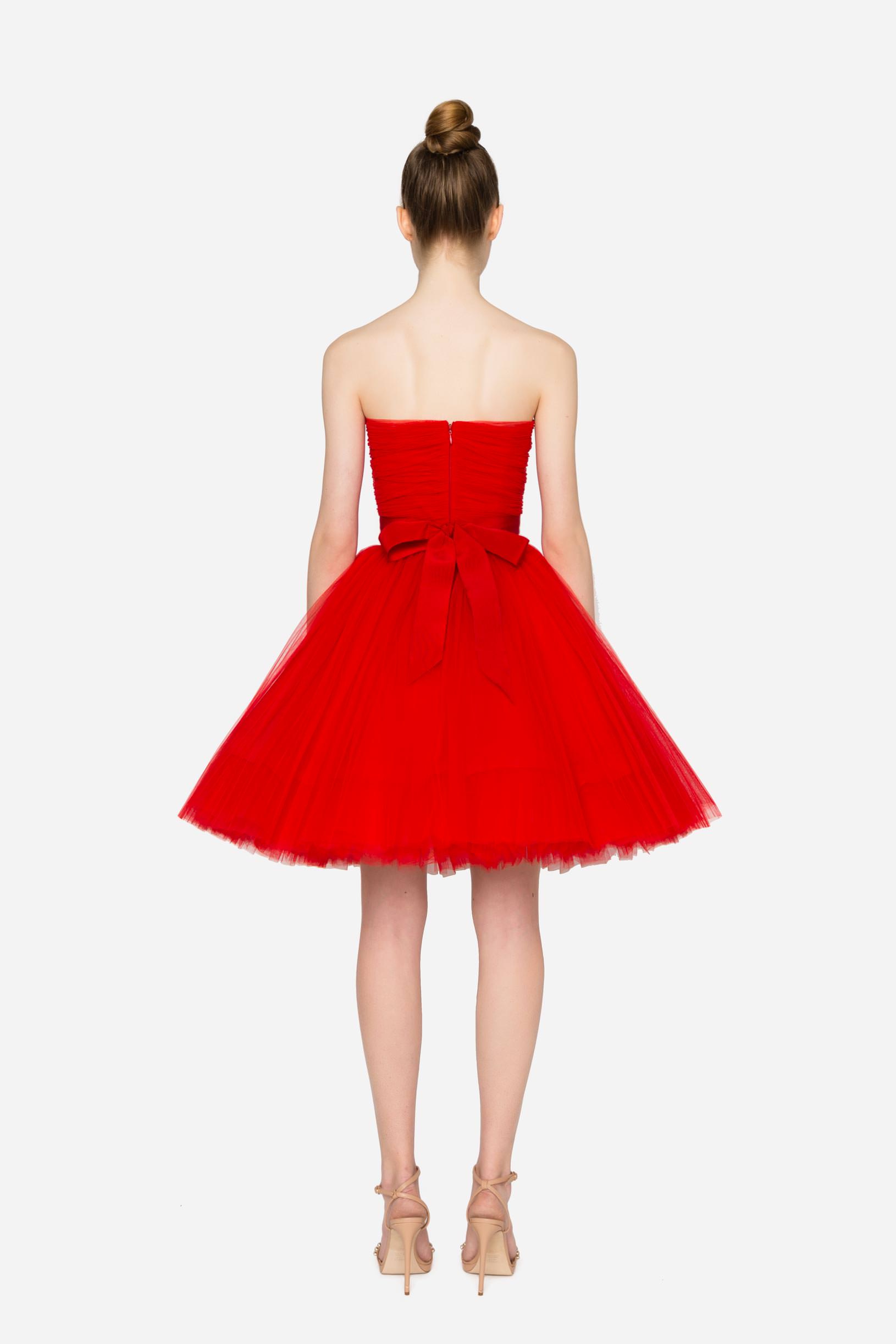 Short tulle bustier dress  red woman 201PD2AP7_00225