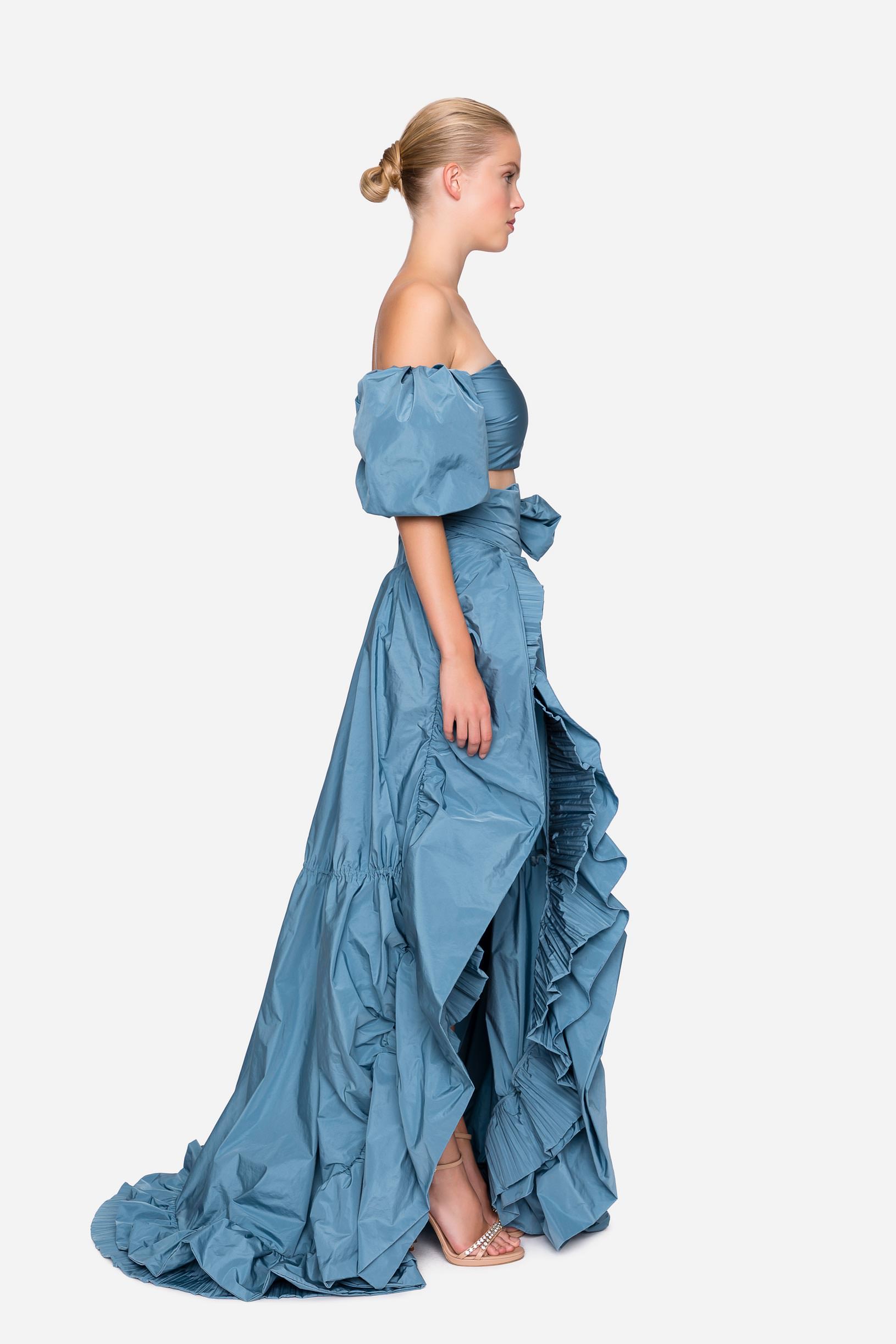 Taffeta top and long skirt set light blue woman 192PD2AH2_03331