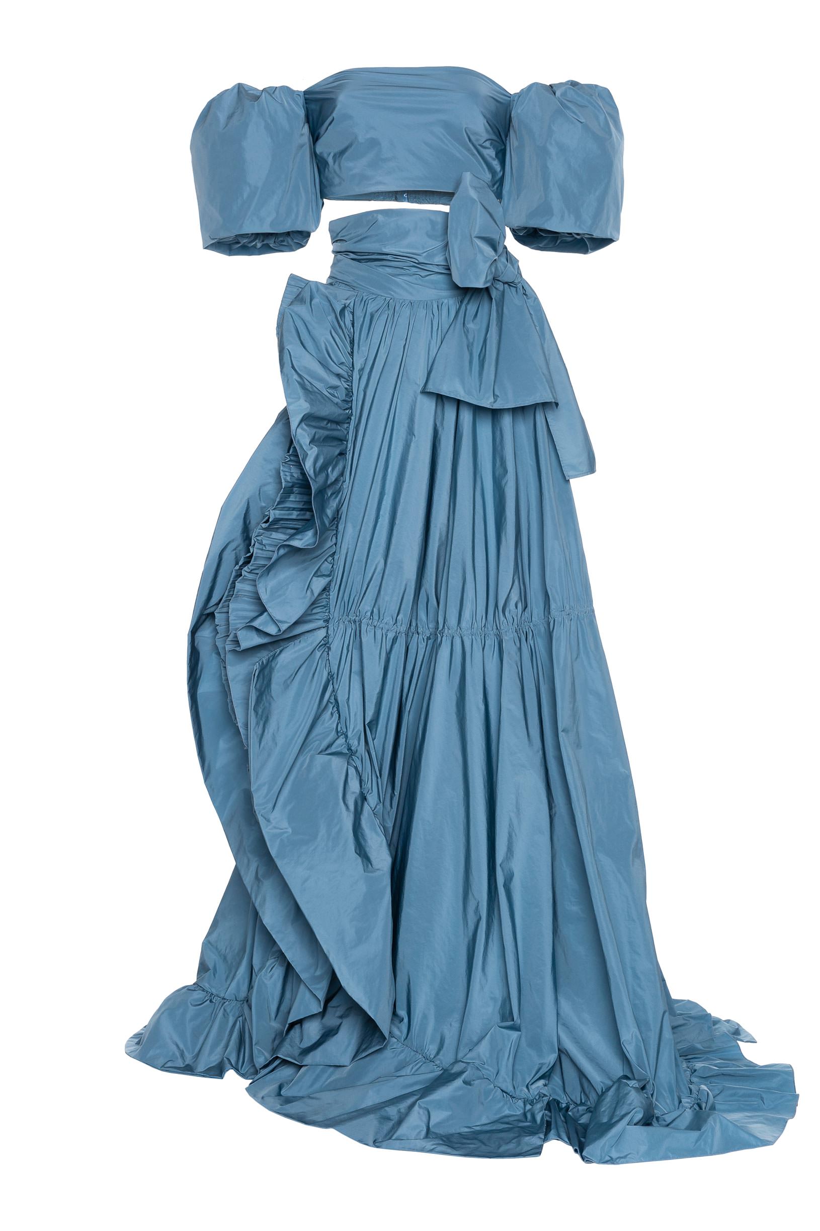 Taffeta top and long skirt set light blue woman 192PD2AH2_03331