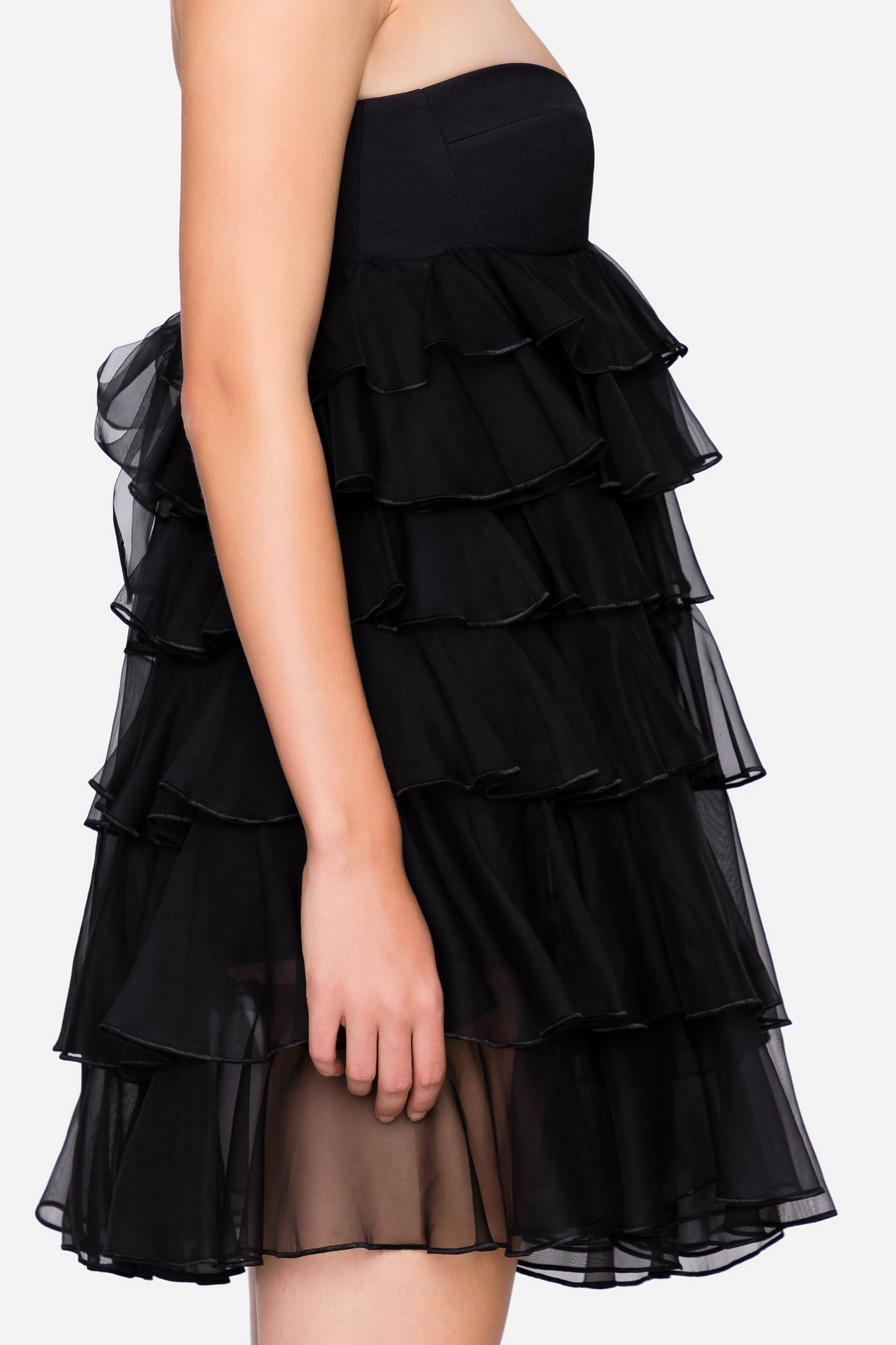 Crêpe sablé and silk organza bustier dress black woman 192PD2AP3_00006